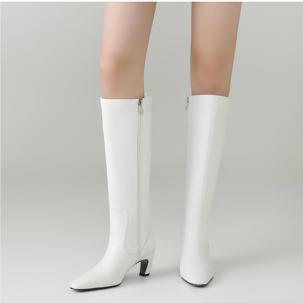 Chic White Knee-High Heeled Boots